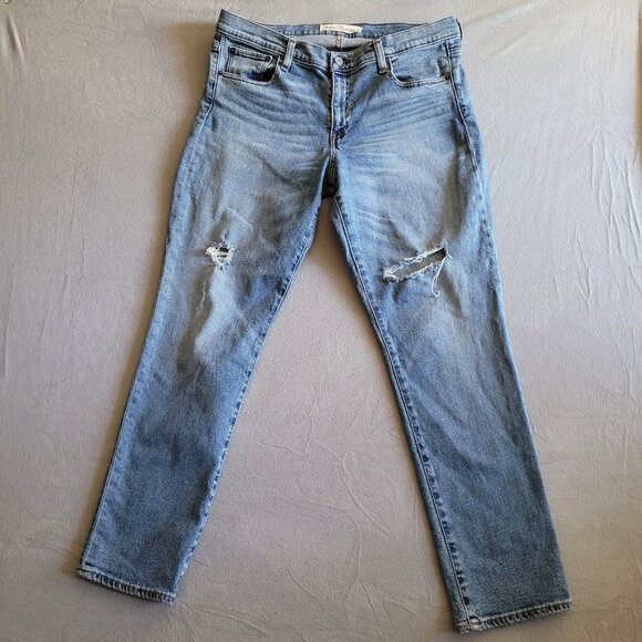 Gap Jeans Womens 32 Blue Real Straight Distressed Ripped Stretch Cotton - Picture 1 of 11